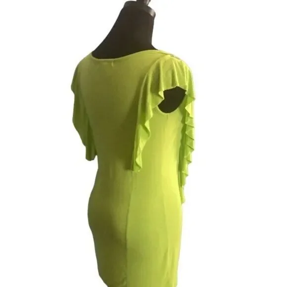 Alberto Makali Lime Green Ruffle Tunic with Decorative Zipper Detail, Size Small - Picture 4 of 12
